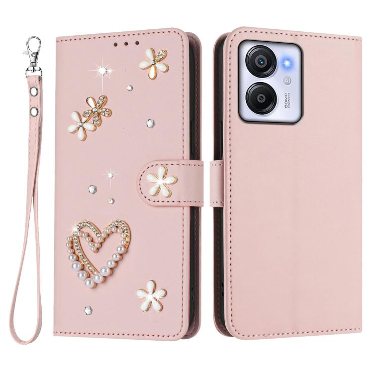For Blackview Oscal Modern 8 / Color 8 ZS01 Double-Layer Heart Floral Vegan Leather Phone Case with Wrist Strap