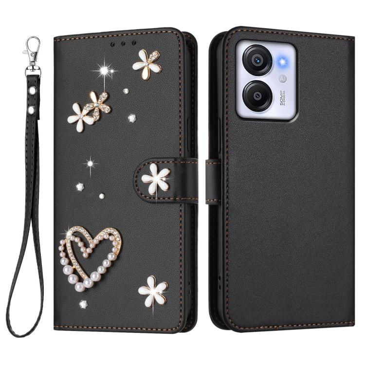 For Blackview Oscal Modern 8 / Color 8 ZS01 Double-Layer Heart Floral Vegan Leather Phone Case with Wrist Strap
