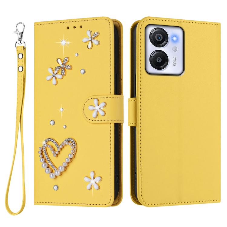 For Blackview Oscal Modern 8 / Color 8 ZS01 Double-Layer Heart Floral Vegan Leather Phone Case with Wrist Strap