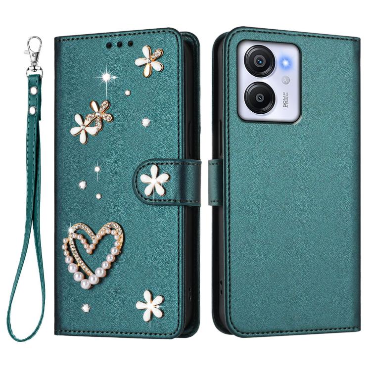 For Blackview Oscal Modern 8 / Color 8 ZS01 Double-Layer Heart Floral Vegan Leather Phone Case with Wrist Strap