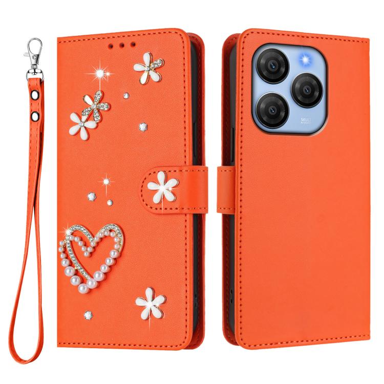 For Blackview Shark 9 ZS01 Double-Layer Heart Floral Vegan Leather Phone Case with Wrist Strap