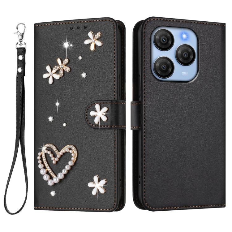 For Blackview Shark 9 ZS01 Double-Layer Heart Floral Vegan Leather Phone Case with Wrist Strap