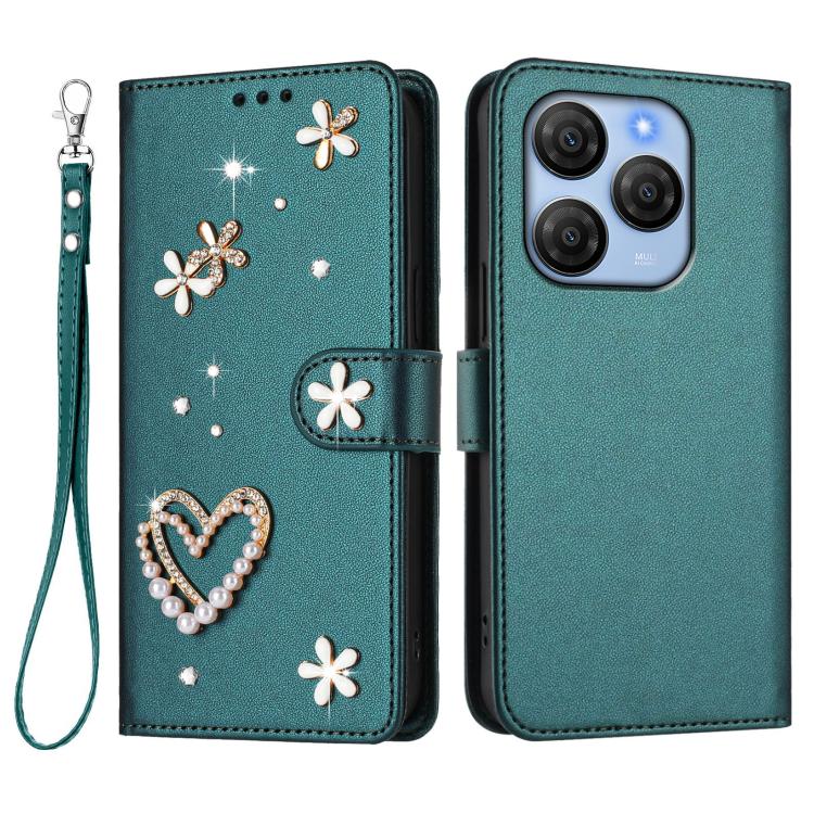 For Blackview Shark 9 ZS01 Double-Layer Heart Floral Vegan Leather Phone Case with Wrist Strap
