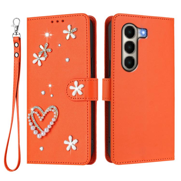 For itel A95 5G ZS01 Double-Layer Heart Floral Vegan Leather Phone Case with Wrist Strap