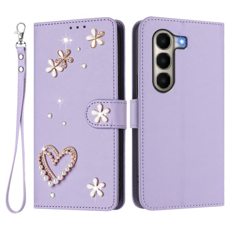 For itel A95 5G ZS01 Double-Layer Heart Floral Vegan Leather Phone Case with Wrist Strap