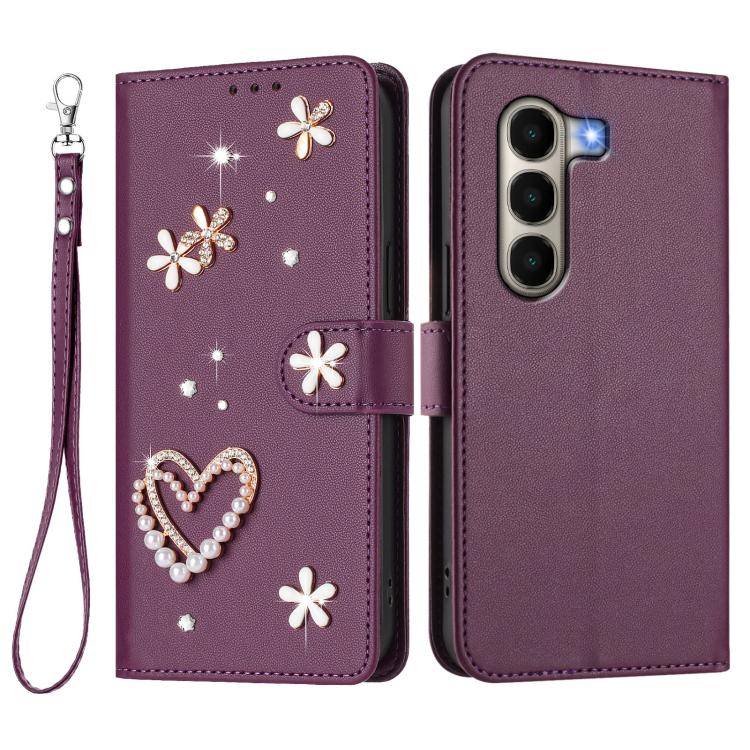 For itel A95 5G ZS01 Double-Layer Heart Floral Vegan Leather Phone Case with Wrist Strap