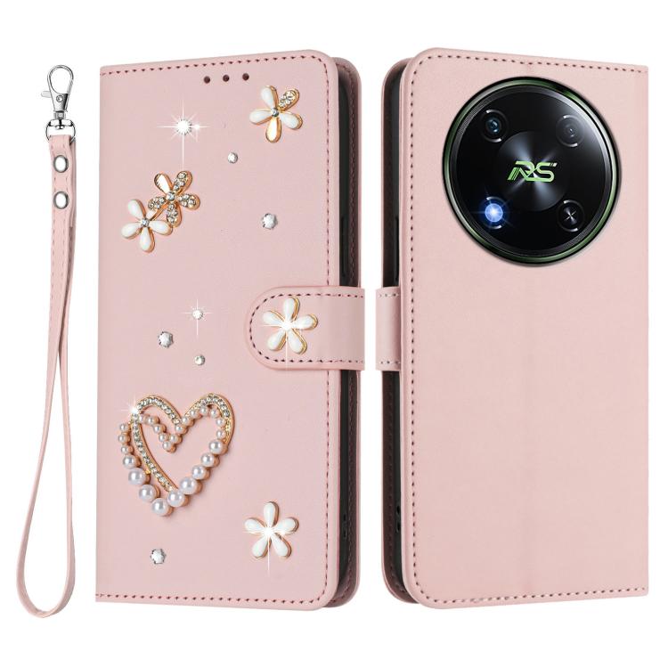 For itel RS4 / S666LN ZS01 Double-Layer Heart Floral Vegan Leather Phone Case with Wrist Strap