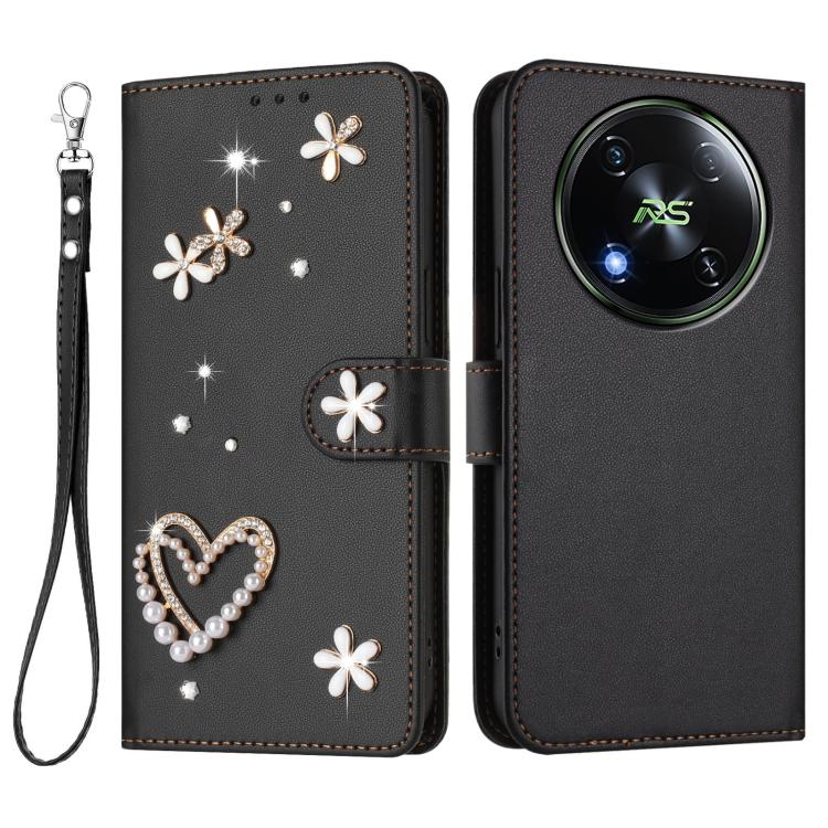For itel RS4 / S666LN ZS01 Double-Layer Heart Floral Vegan Leather Phone Case with Wrist Strap