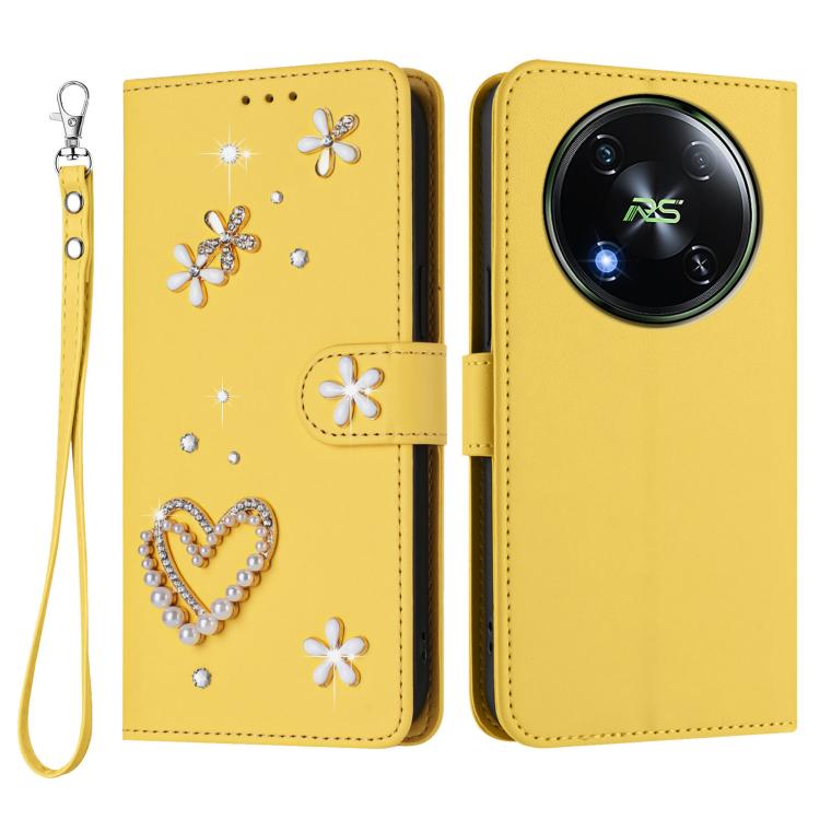 For itel RS4 / S666LN ZS01 Double-Layer Heart Floral Vegan Leather Phone Case with Wrist Strap