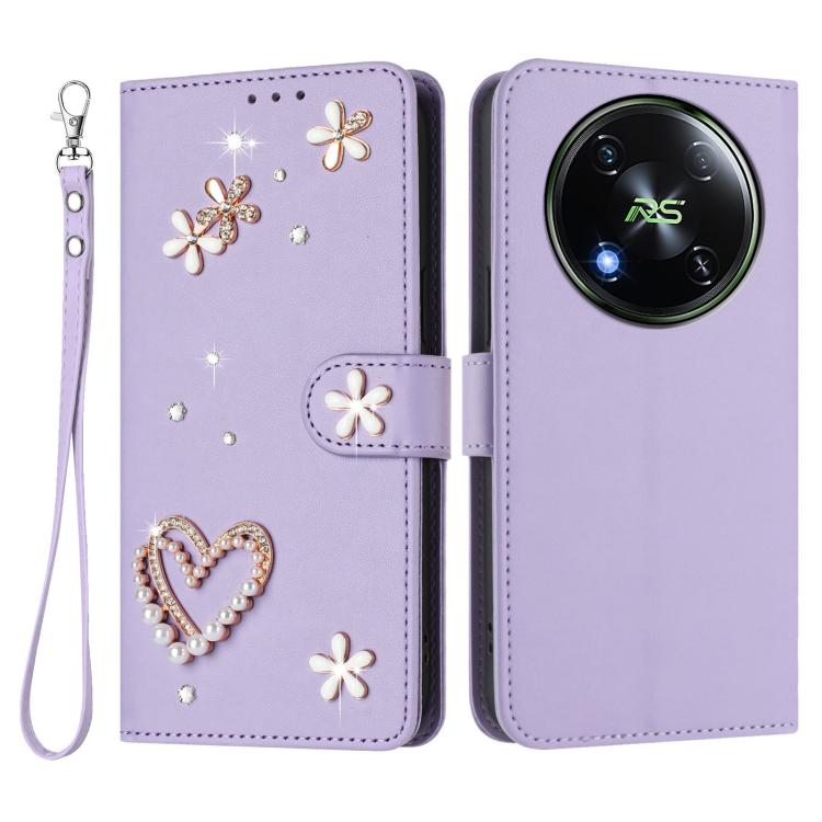 For itel RS4 / S666LN ZS01 Double-Layer Heart Floral Vegan Leather Phone Case with Wrist Strap