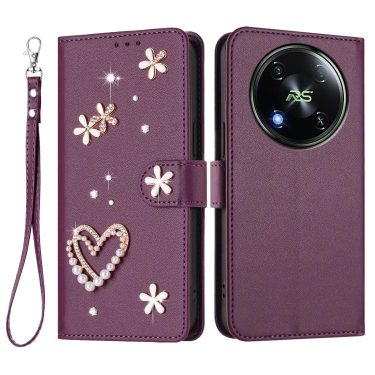 For itel RS4 / S666LN ZS01 Double-Layer Heart Floral Vegan Leather Phone Case with Wrist Strap