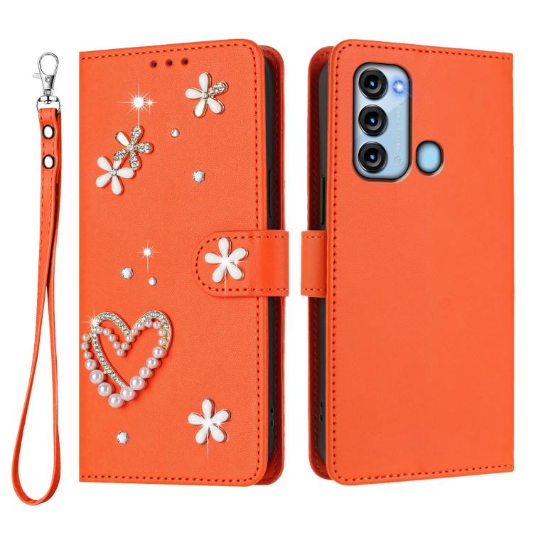 For itel S17 / Vision 3 ZS01 Double-Layer Heart Floral Vegan Leather Phone Case with Wrist Strap