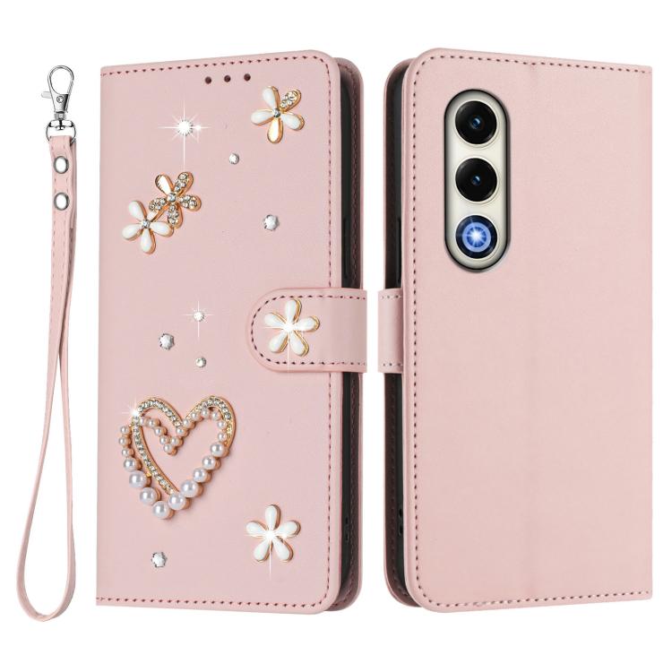 For itel S25 4G ZS01 Double-Layer Heart Floral Vegan Leather Phone Case with Wrist Strap