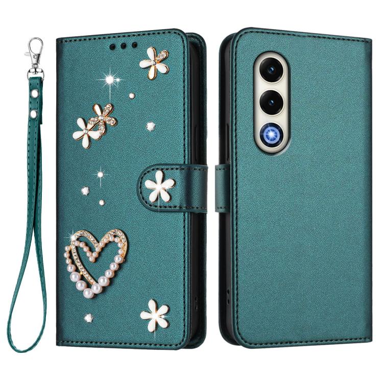 For itel S25 4G ZS01 Double-Layer Heart Floral Vegan Leather Phone Case with Wrist Strap