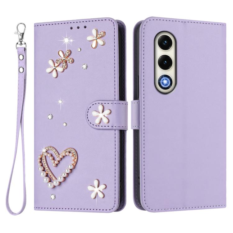 For itel S25 4G ZS01 Double-Layer Heart Floral Vegan Leather Phone Case with Wrist Strap