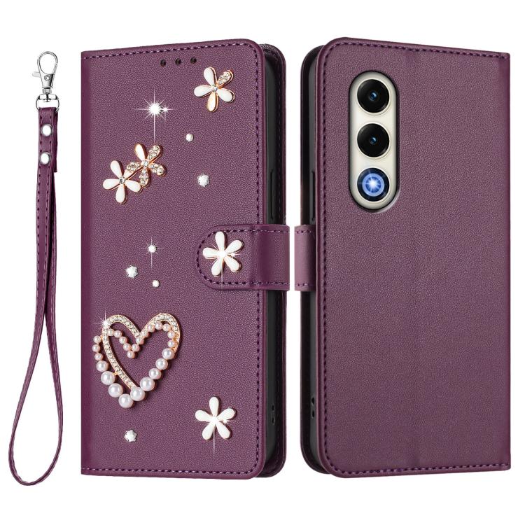 For itel S25 4G ZS01 Double-Layer Heart Floral Vegan Leather Phone Case with Wrist Strap