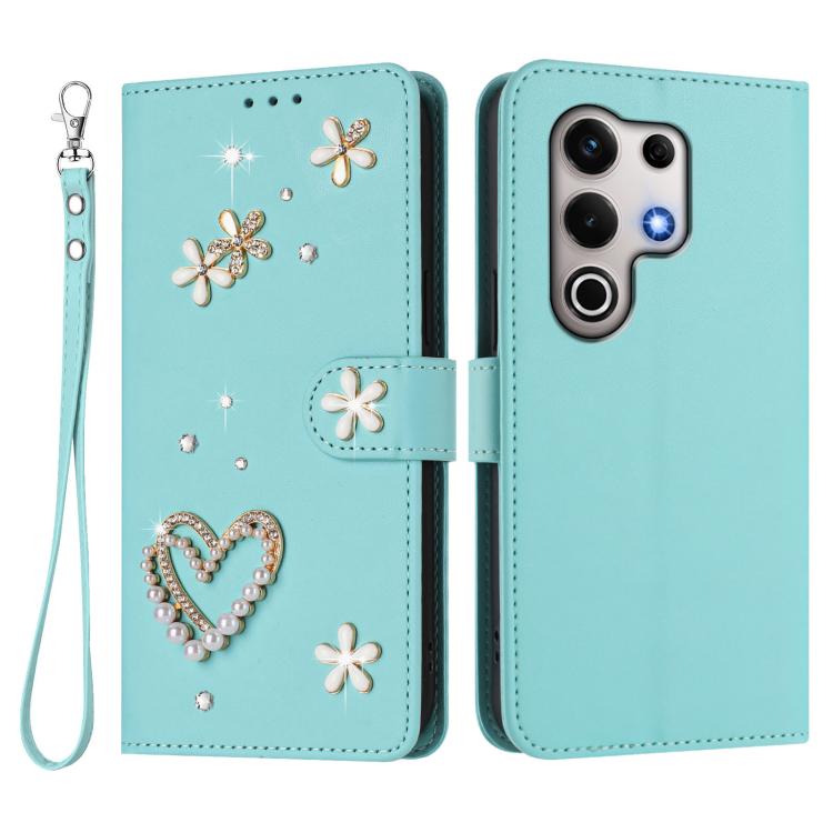 For itel S25 Ultra 4G ZS01 Double-Layer Heart Floral Vegan Leather Phone Case with Wrist Strap
