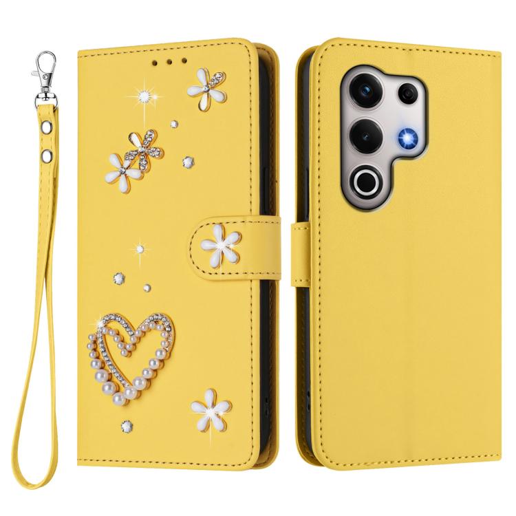 For itel S25 Ultra 4G ZS01 Double-Layer Heart Floral Vegan Leather Phone Case with Wrist Strap
