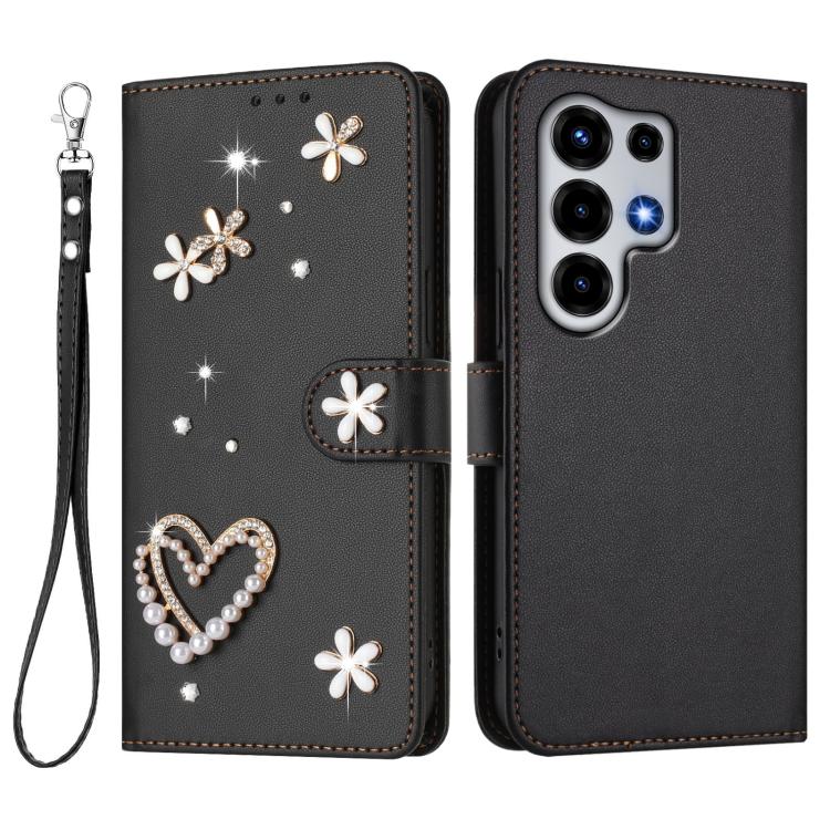 For itel Super 26 Ultra ZS01 Double-Layer Heart Floral Vegan Leather Phone Case with Wrist Strap