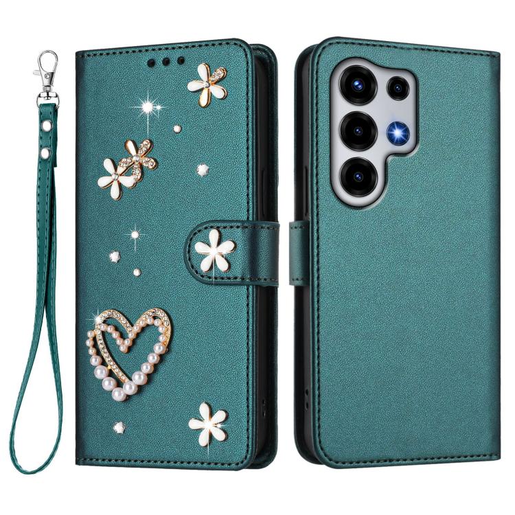 For itel Super 26 Ultra ZS01 Double-Layer Heart Floral Vegan Leather Phone Case with Wrist Strap