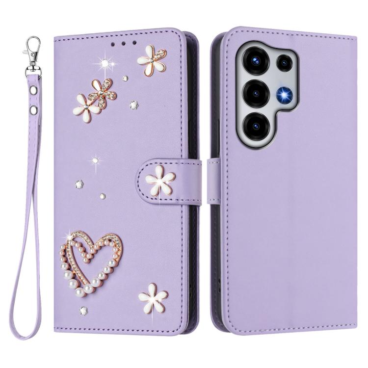 For itel Super 26 Ultra ZS01 Double-Layer Heart Floral Vegan Leather Phone Case with Wrist Strap