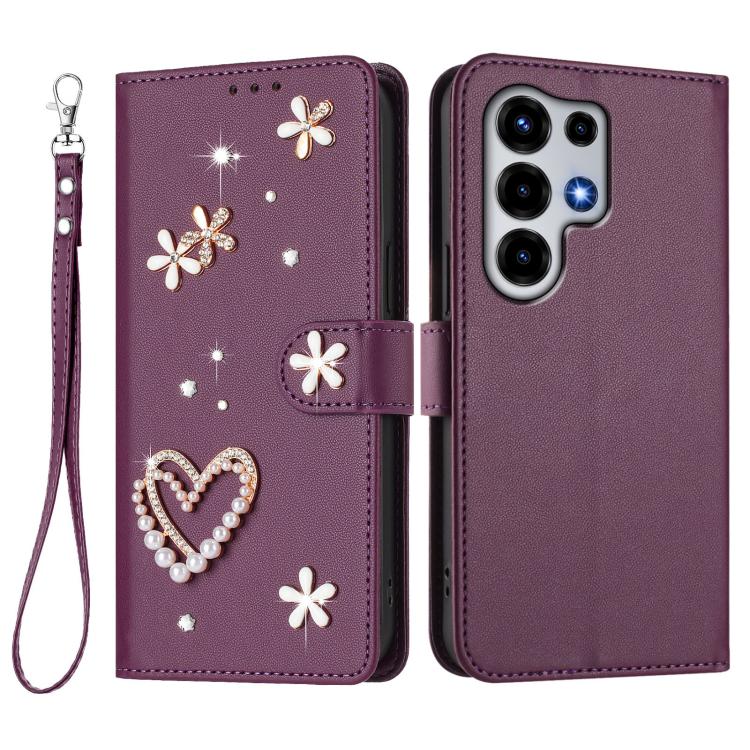 For itel Super 26 Ultra ZS01 Double-Layer Heart Floral Vegan Leather Phone Case with Wrist Strap