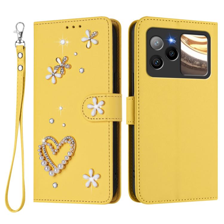 For BLU Bold N4 ZS01 Double-Layer Heart Floral Vegan Leather Phone Case with Wrist Strap