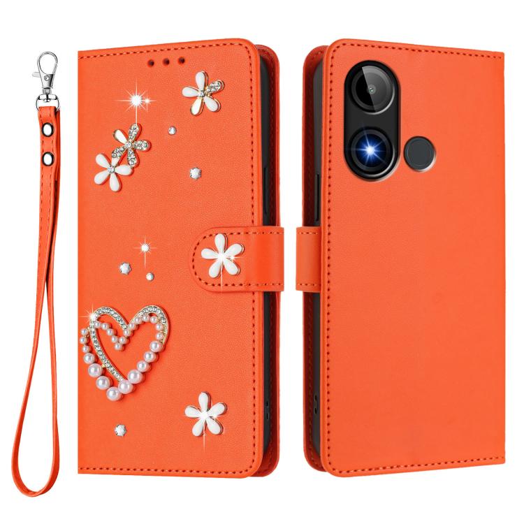 For BLU C9 ZS01 Double-Layer Heart Floral Vegan Leather Phone Case with Wrist Strap