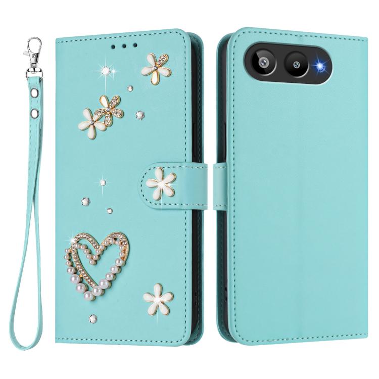 For BLU G95 ZS01 Double-Layer Heart Floral Vegan Leather Phone Case with Wrist Strap