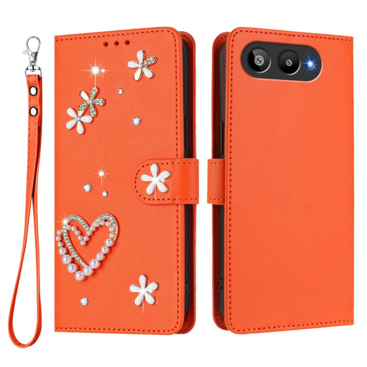 For BLU G95 ZS01 Double-Layer Heart Floral Vegan Leather Phone Case with Wrist Strap