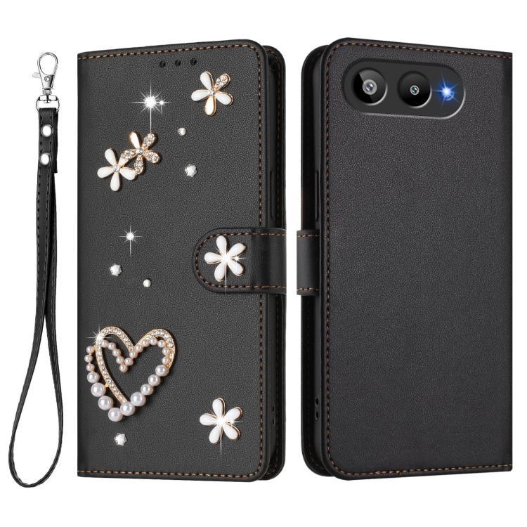 For BLU G95 ZS01 Double-Layer Heart Floral Vegan Leather Phone Case with Wrist Strap