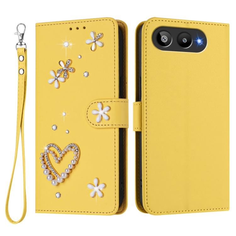 For BLU G95 ZS01 Double-Layer Heart Floral Vegan Leather Phone Case with Wrist Strap
