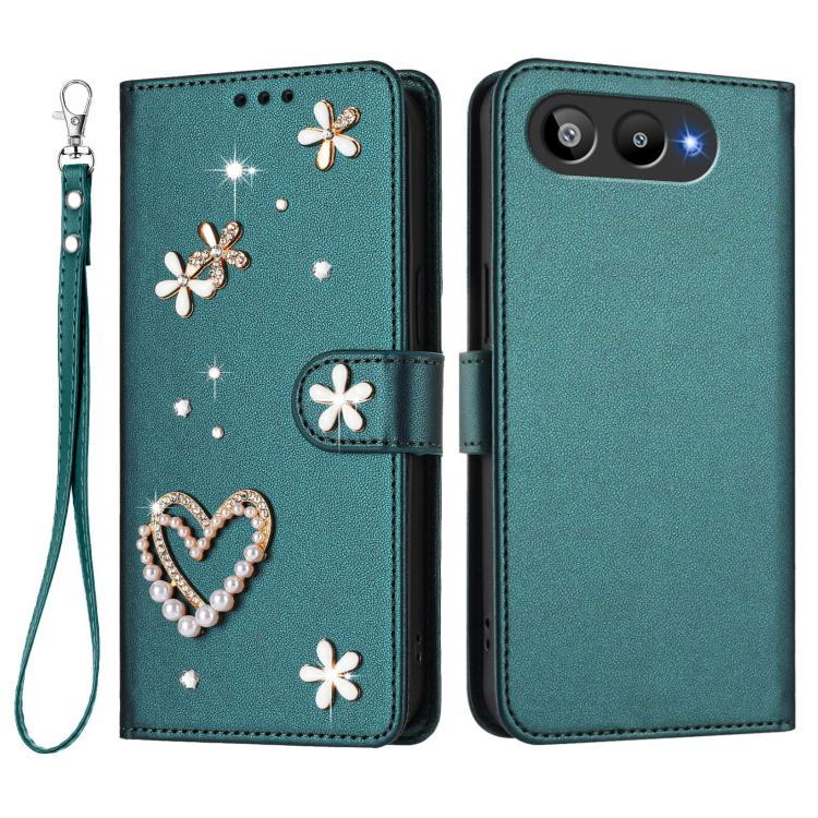 For BLU G95 ZS01 Double-Layer Heart Floral Vegan Leather Phone Case with Wrist Strap
