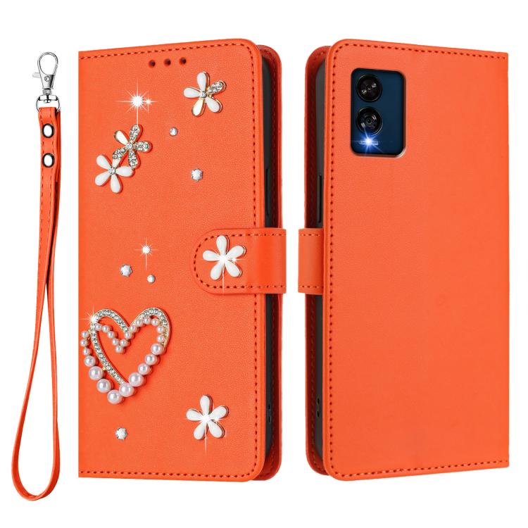 For BLU View Speed 5G B1550VL ZS01 Double-Layer Heart Floral Vegan Leather Phone Case with Wrist Strap