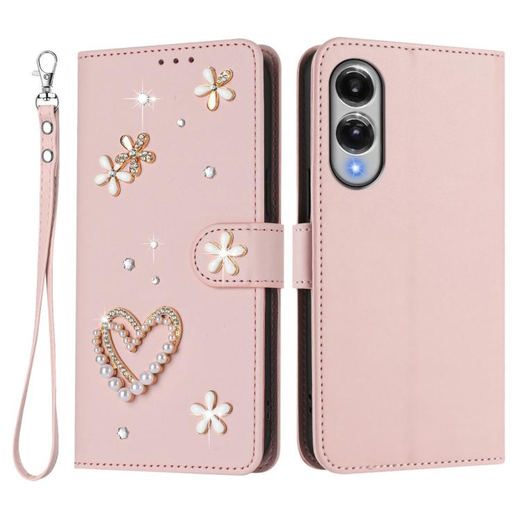 For Samsung Galaxy S25 Edge 5G ZS01 Double-Layer Heart Floral Vegan Leather Phone Case with Wrist Strap