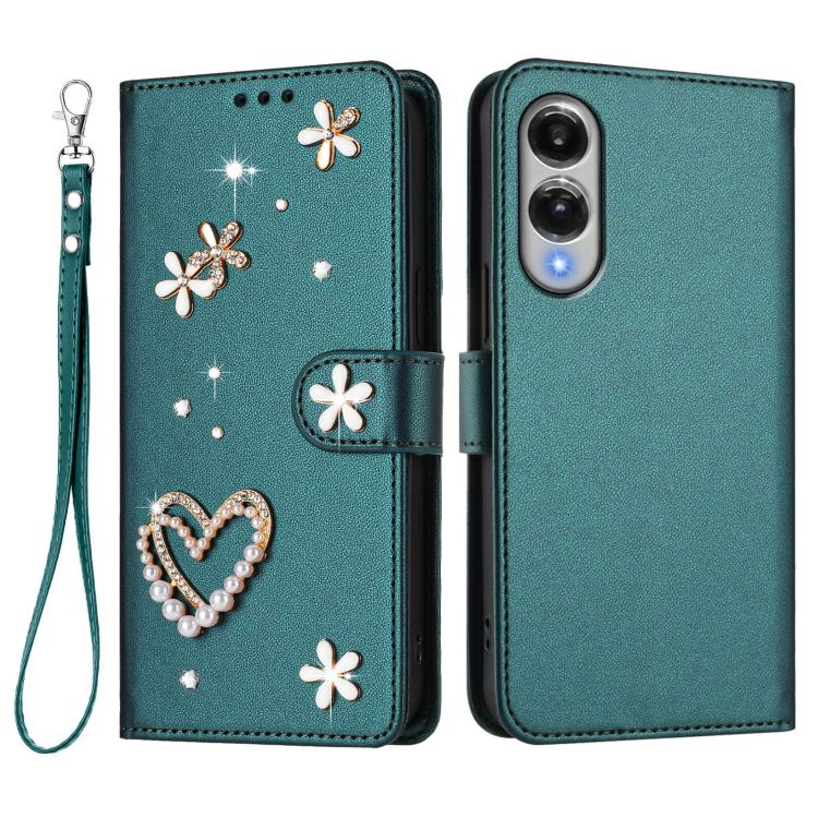 For Samsung Galaxy S25 Edge 5G ZS01 Double-Layer Heart Floral Vegan Leather Phone Case with Wrist Strap