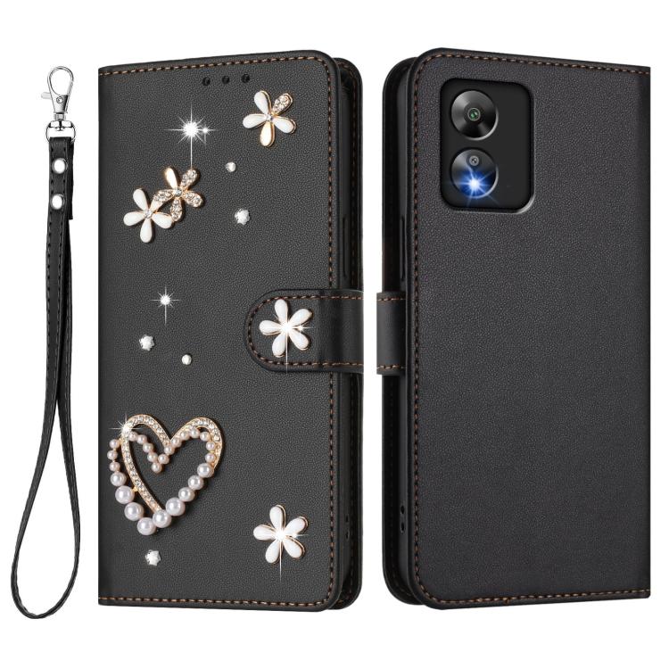 For Boost MobIle Celero 5G SC SN339D ZS01 Double-Layer Heart Floral Vegan Leather Phone Case with Wrist Strap
