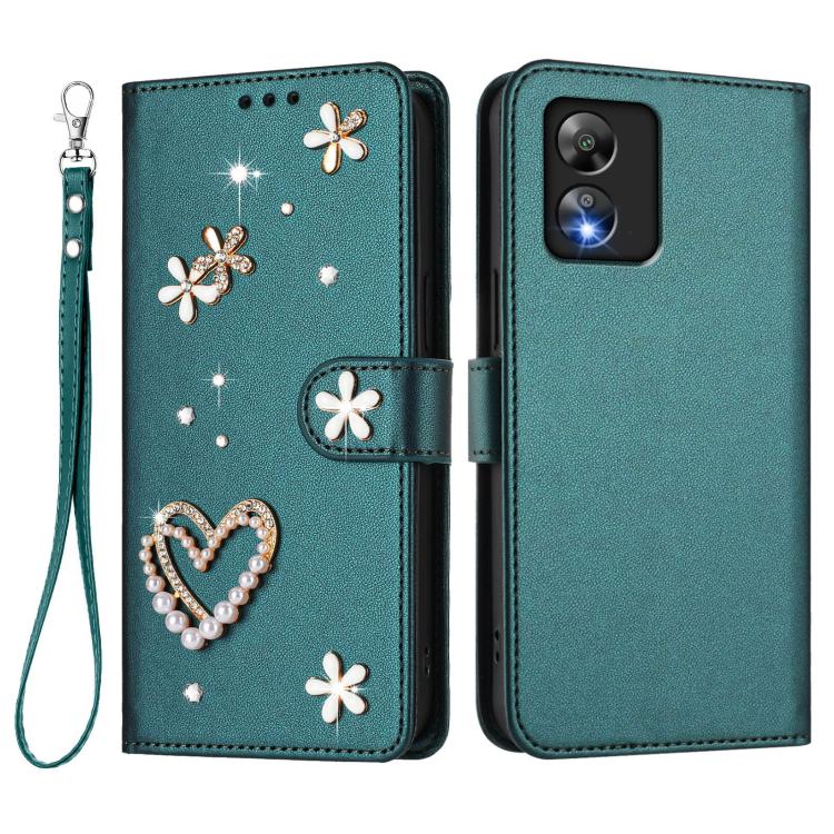 For Boost MobIle Celero 5G SC SN339D ZS01 Double-Layer Heart Floral Vegan Leather Phone Case with Wrist Strap