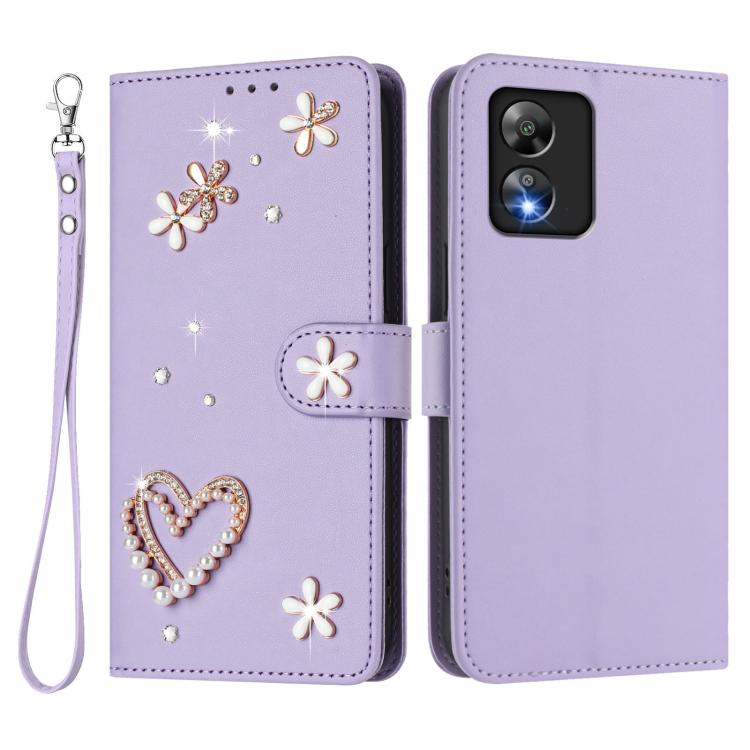 For Boost MobIle Celero 5G SC SN339D ZS01 Double-Layer Heart Floral Vegan Leather Phone Case with Wrist Strap