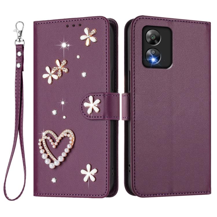 For Boost MobIle Celero 5G SC SN339D ZS01 Double-Layer Heart Floral Vegan Leather Phone Case with Wrist Strap