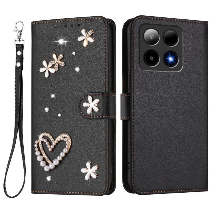 For Boost MobIle Summit 5G ZS01 Double-Layer Heart Floral Vegan Leather Phone Case with Wrist Strap