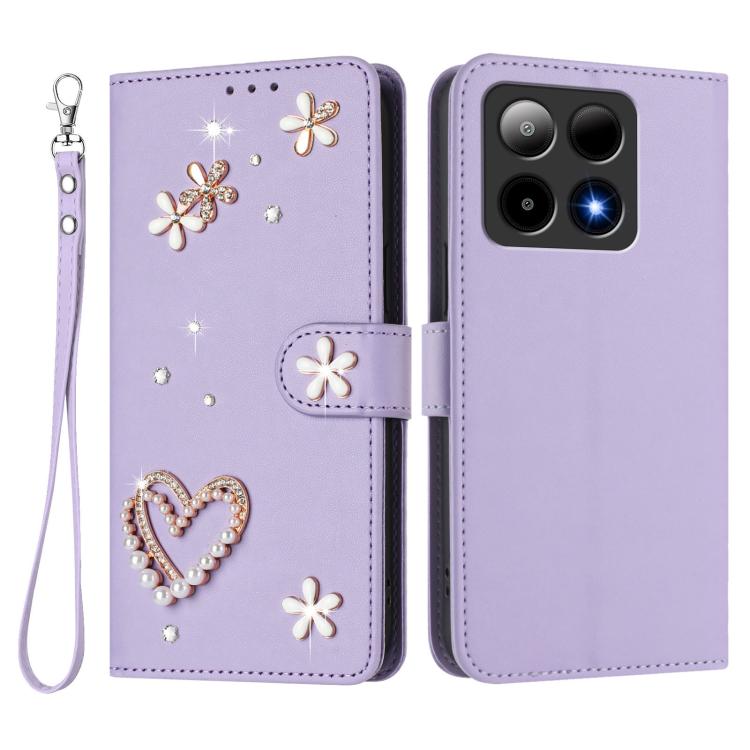 For Boost MobIle Summit 5G ZS01 Double-Layer Heart Floral Vegan Leather Phone Case with Wrist Strap