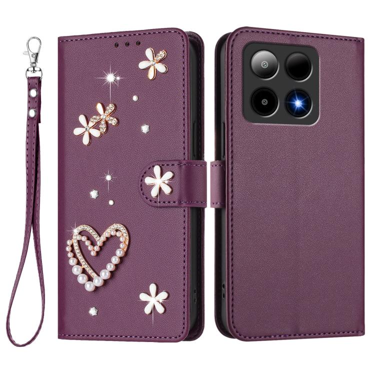 For Boost MobIle Summit 5G ZS01 Double-Layer Heart Floral Vegan Leather Phone Case with Wrist Strap