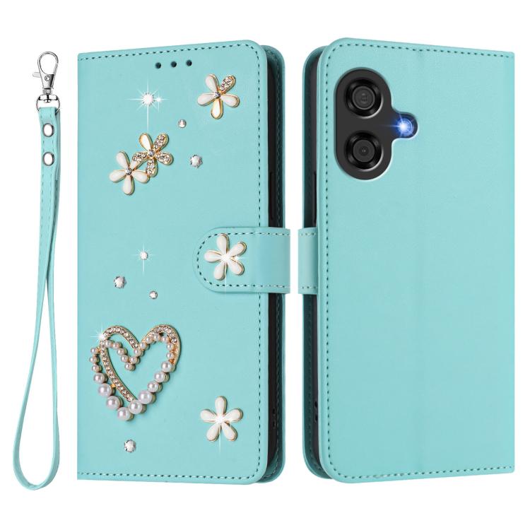 For Coolpad Cool 40i ZS01 Double-Layer Heart Floral Vegan Leather Phone Case with Wrist Strap