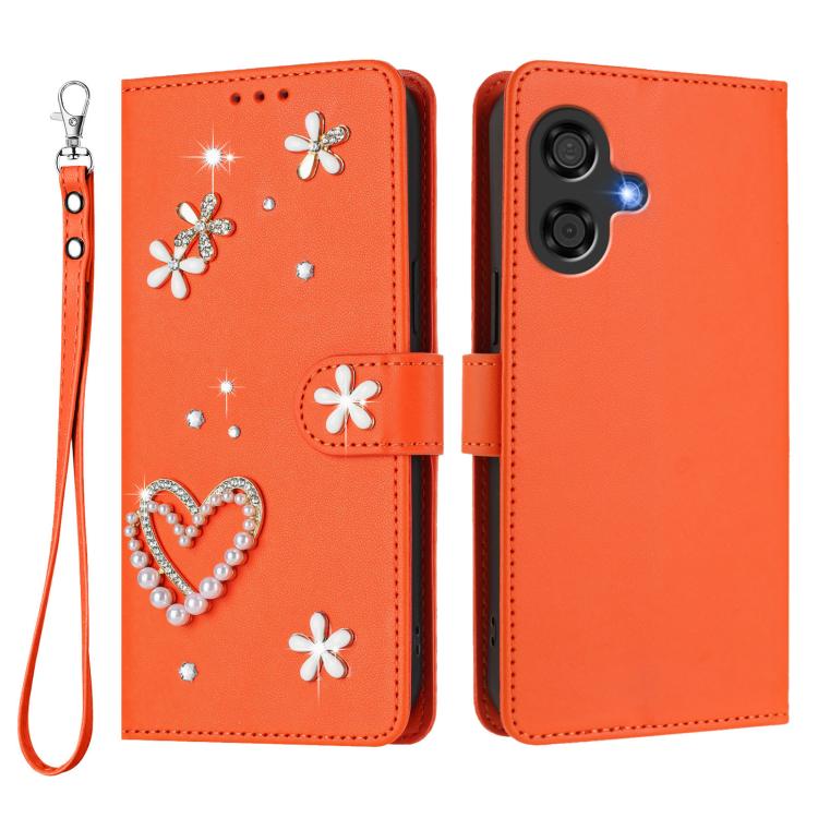 For Coolpad Cool 40i ZS01 Double-Layer Heart Floral Vegan Leather Phone Case with Wrist Strap