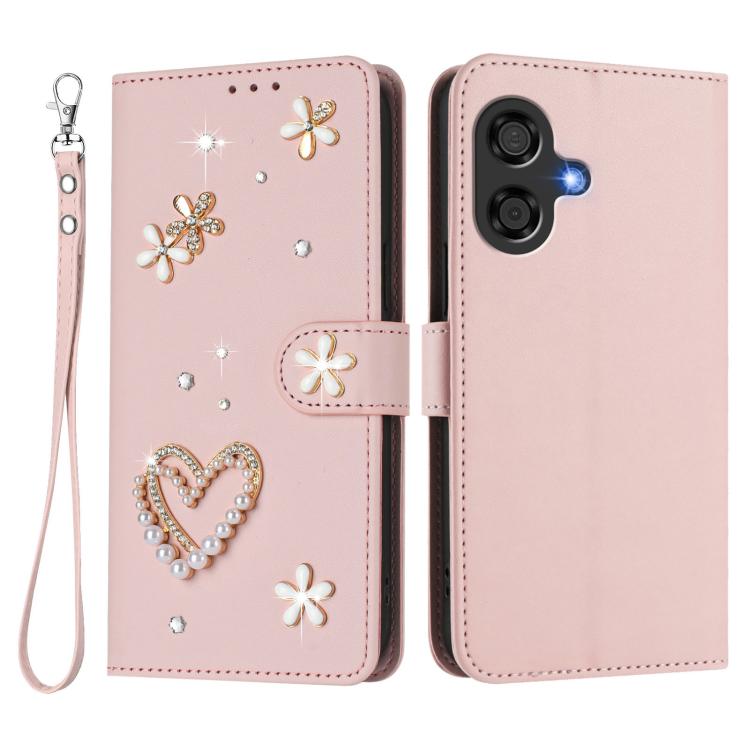 For Coolpad Cool 40i ZS01 Double-Layer Heart Floral Vegan Leather Phone Case with Wrist Strap