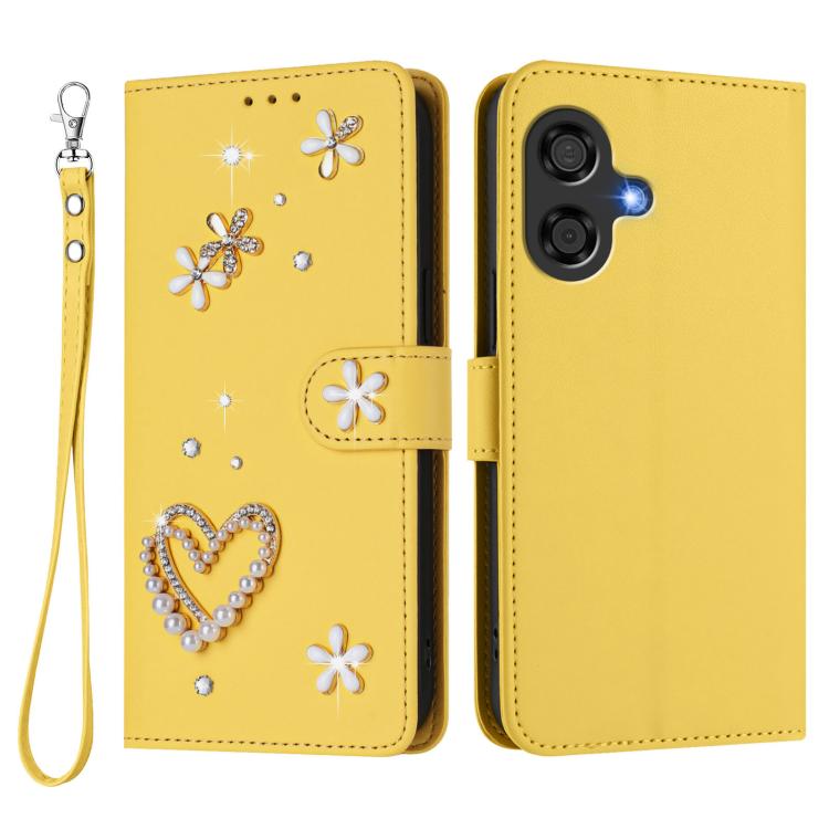 For Coolpad Cool 40i ZS01 Double-Layer Heart Floral Vegan Leather Phone Case with Wrist Strap