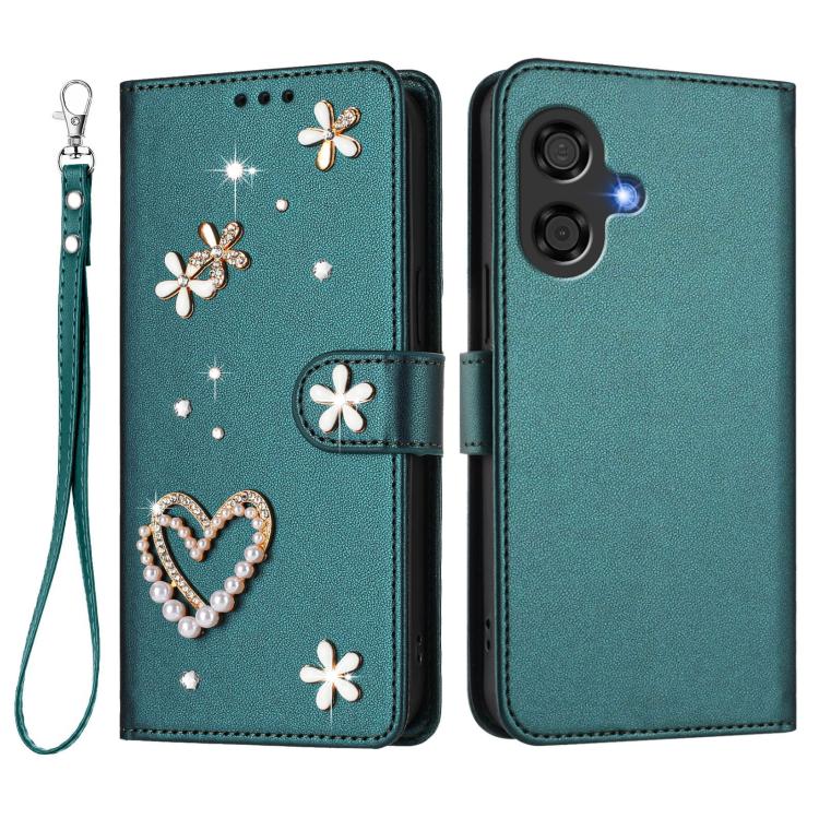 For Coolpad Cool 40i ZS01 Double-Layer Heart Floral Vegan Leather Phone Case with Wrist Strap