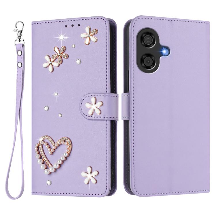 For Coolpad Cool 40i ZS01 Double-Layer Heart Floral Vegan Leather Phone Case with Wrist Strap
