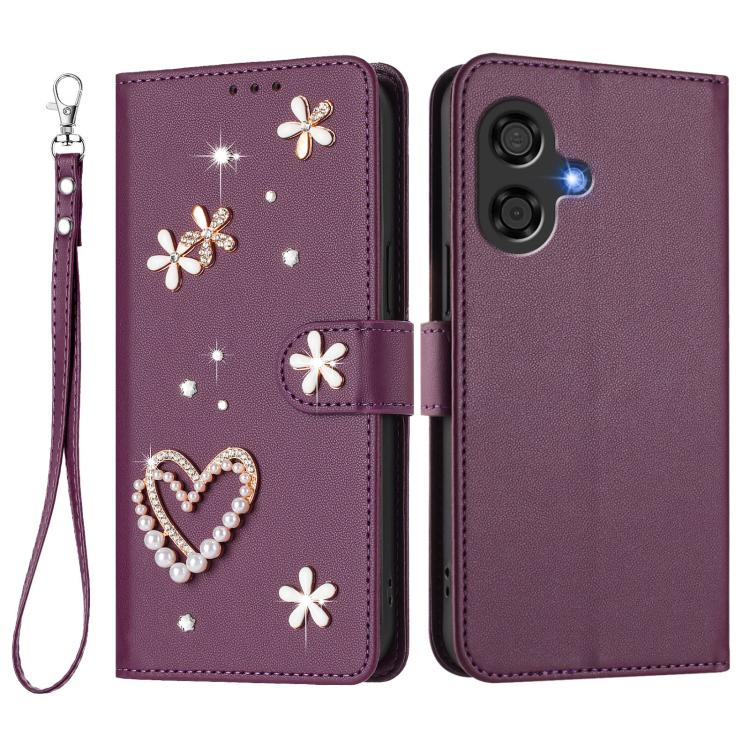 For Coolpad Cool 40i ZS01 Double-Layer Heart Floral Vegan Leather Phone Case with Wrist Strap
